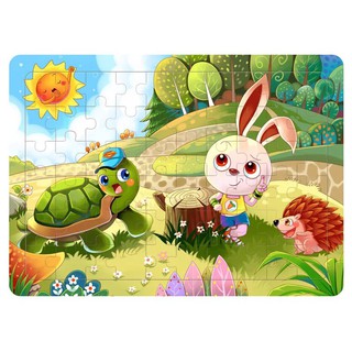 [Tặng Tranh Cát] Tranh Ghép 60 Miếng Gỗ Chủ Đề Rùa Và Thỏ Cho Bé Phát Triển Tư Duy