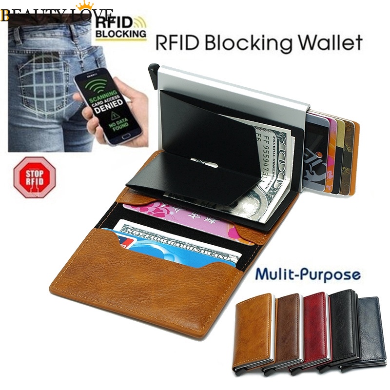 Ví Da PU BISI GORO Chống Trộm Có Khóa Rfid Dạng Nhôm Phong Cách Vintage Cho Nam