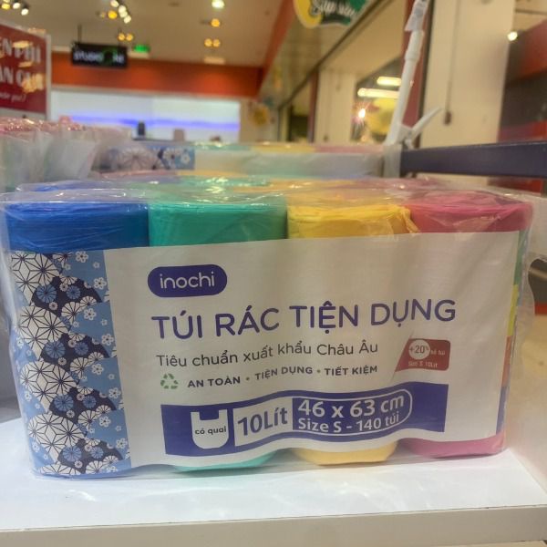 Lô 4 cuộn túi rác INOCHI nhiều màu nhựa đựng rác có quai 10L 25L 50L