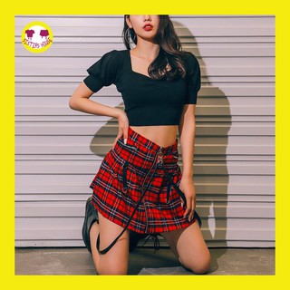 Chân Váy caro đỏ kèm 2 đai đen