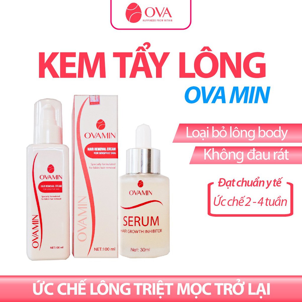 Kem tẩy lông vùng kín, tẩy lông nách, lông body OvaMin, không kích ứng da, không gây đau rát, an toàn, hiệu quả nhanh