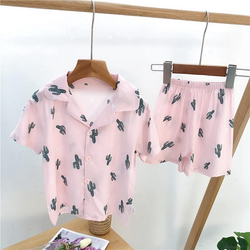 Bộ Đồ Ngủ Pijama Gồm 2 Món Áo Tay Ngắn + Quần Short Vải Cotton Cho Bé