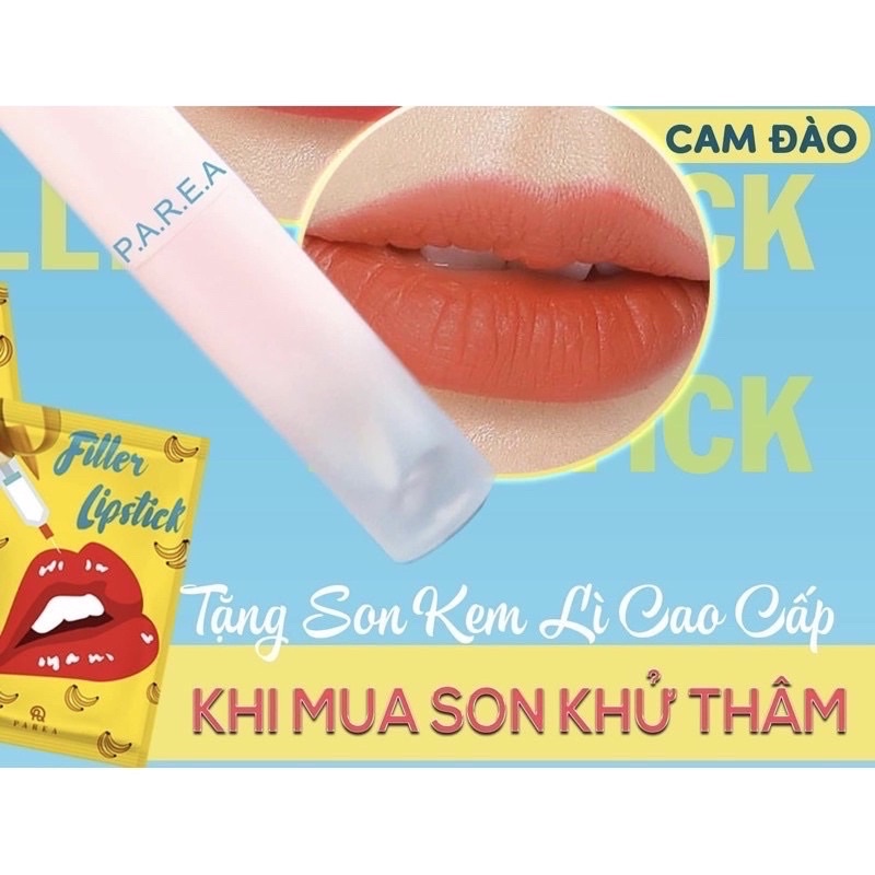 Có SẴN Son Filler Collagen Chuối Khử Thâm Parea cùng son màu Chu Lipstick, giúp môi căng mọng hồng hào