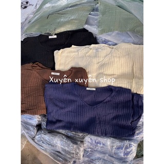 Áo len mỏng thu đông cổ V xẻ tà ( Ảnh thật )