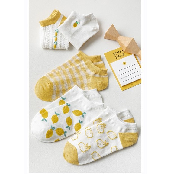 Vớ Cổ Thấp In Họa Tiết Quả Chanh Dễ Thương Phong Cách Hàn Quốc Thời Trang Cho Nữ