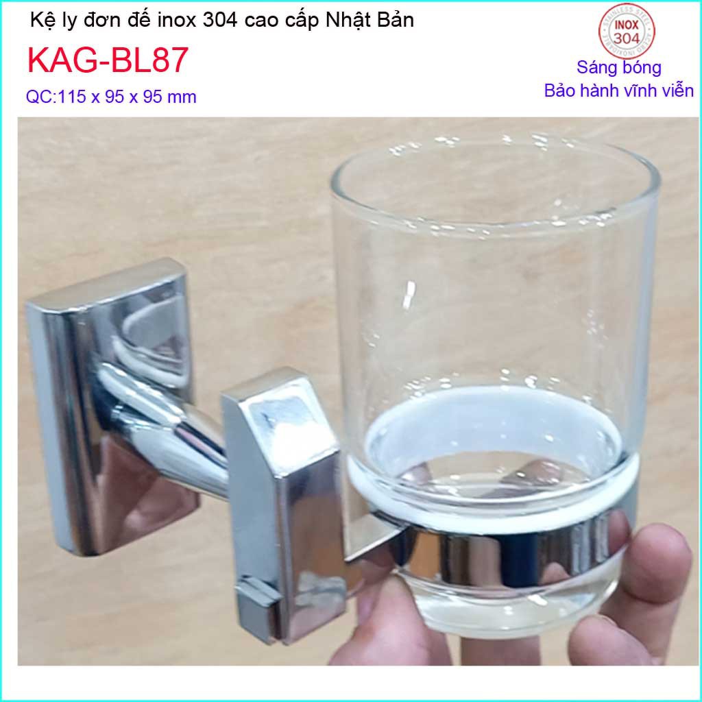 Kệ ly đơn Inox Kace KAG-BL87, kệ để ly bàn chải SUS304 Nhật đế đúc vuông dập khuôn cao cấp sáng bóng tuyệt đẹp