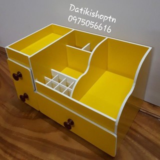 Kệ mỹ phẩm max 35cm vàng núm gỗ đậm
