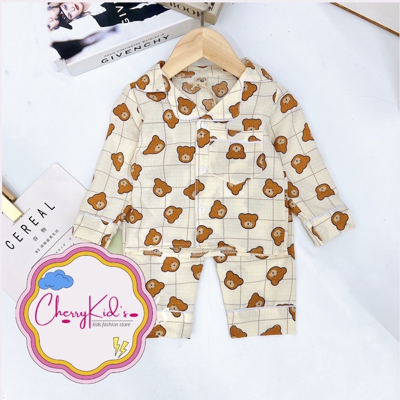 vải xô muslin cao cấp 2 lớp con gấu nâu kẻ nền be siêu sang