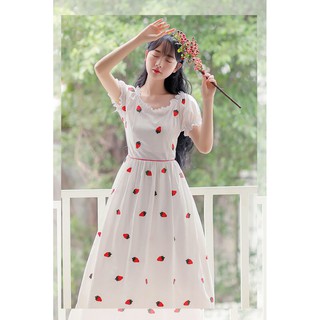 [KÈM ẢNH THẬT] Đầm maxi thêu trái dâu