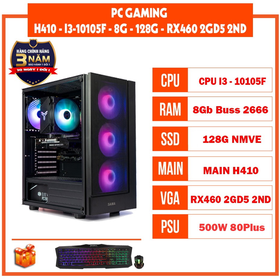 PC i3 10105F/H410/8GB RAM/128GB SSD/RX460 2GD5/400W