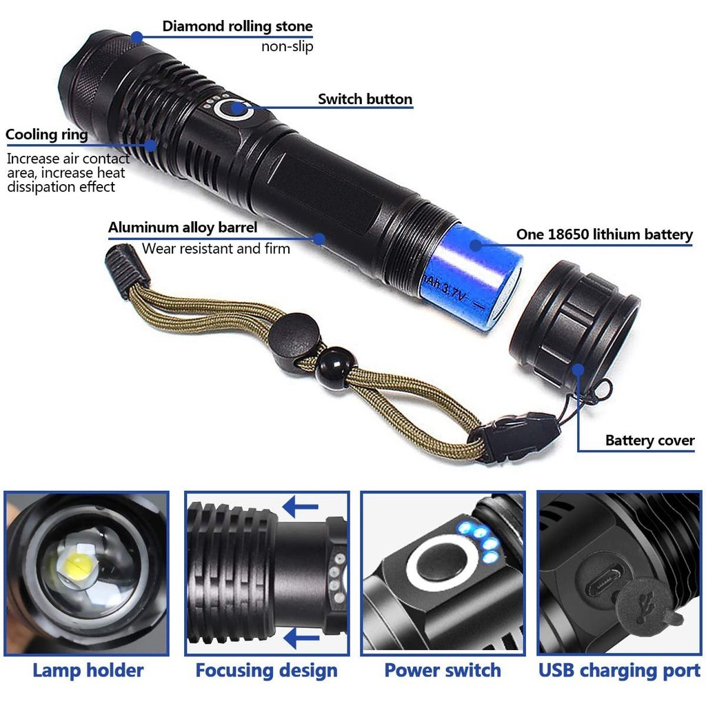 Đèn Pin Chiến Thuật Siêu Sáng 3000 Lumens , 5 Chế Độ