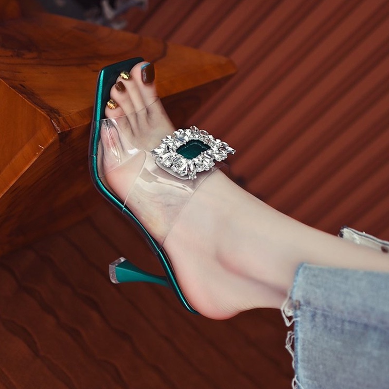 Dép Cao Gót Quai Ngang Trong Suốt Thời Trang Pháp Mùa Hè 2022 Cho Nữ