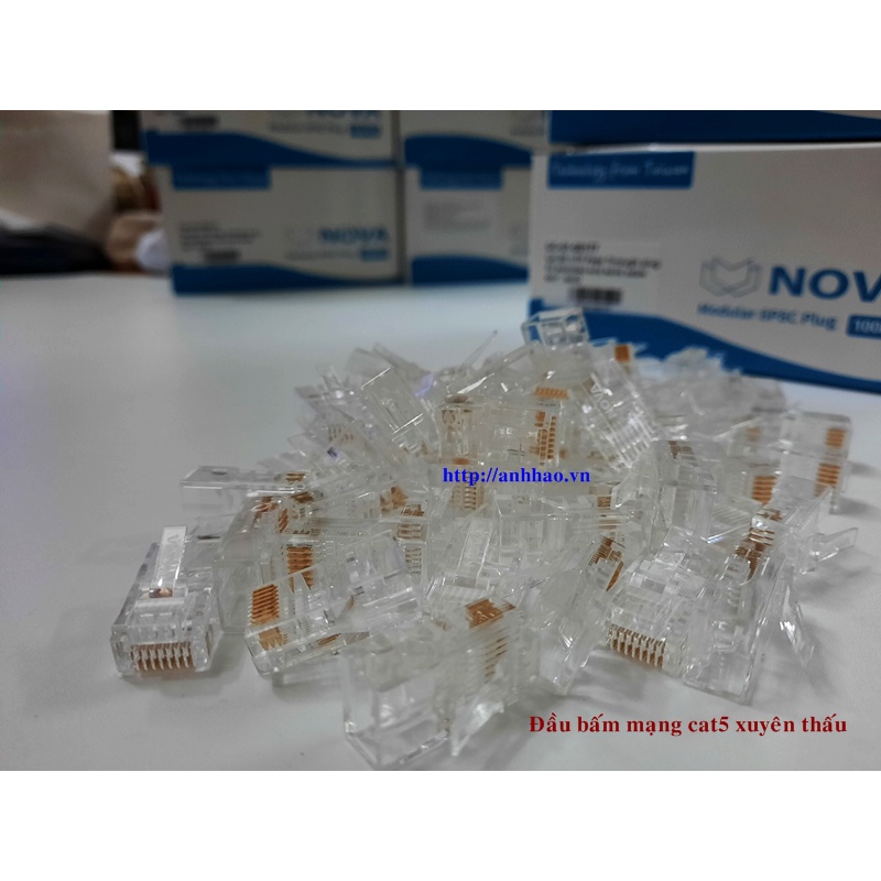 Đầu bấm mạng cat5/ cat6 Nova chính hãng - chân jack cắm mạ vàng 50u - Made in Taiwan