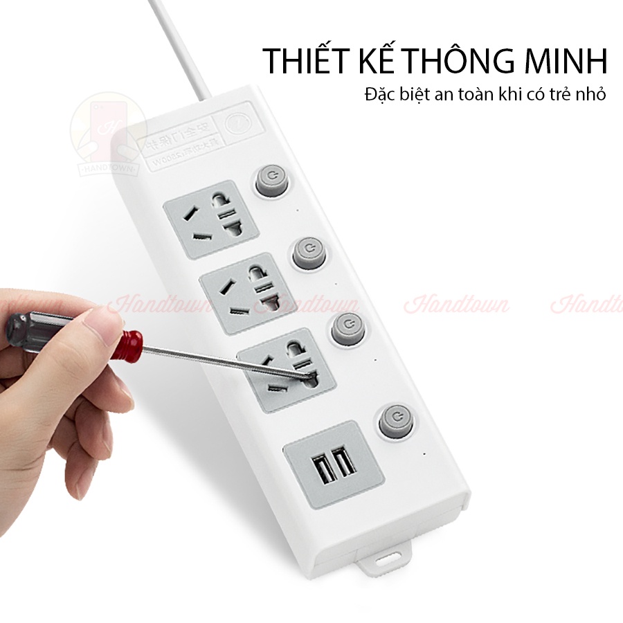 Ổ Cắm Điện Thông Minh 4 Cổng 2500W 2 Cổng Usb Độc Lập Tự Động Dài 1.8m An Toàn Tiết Kiệm Điện Năng Handtown