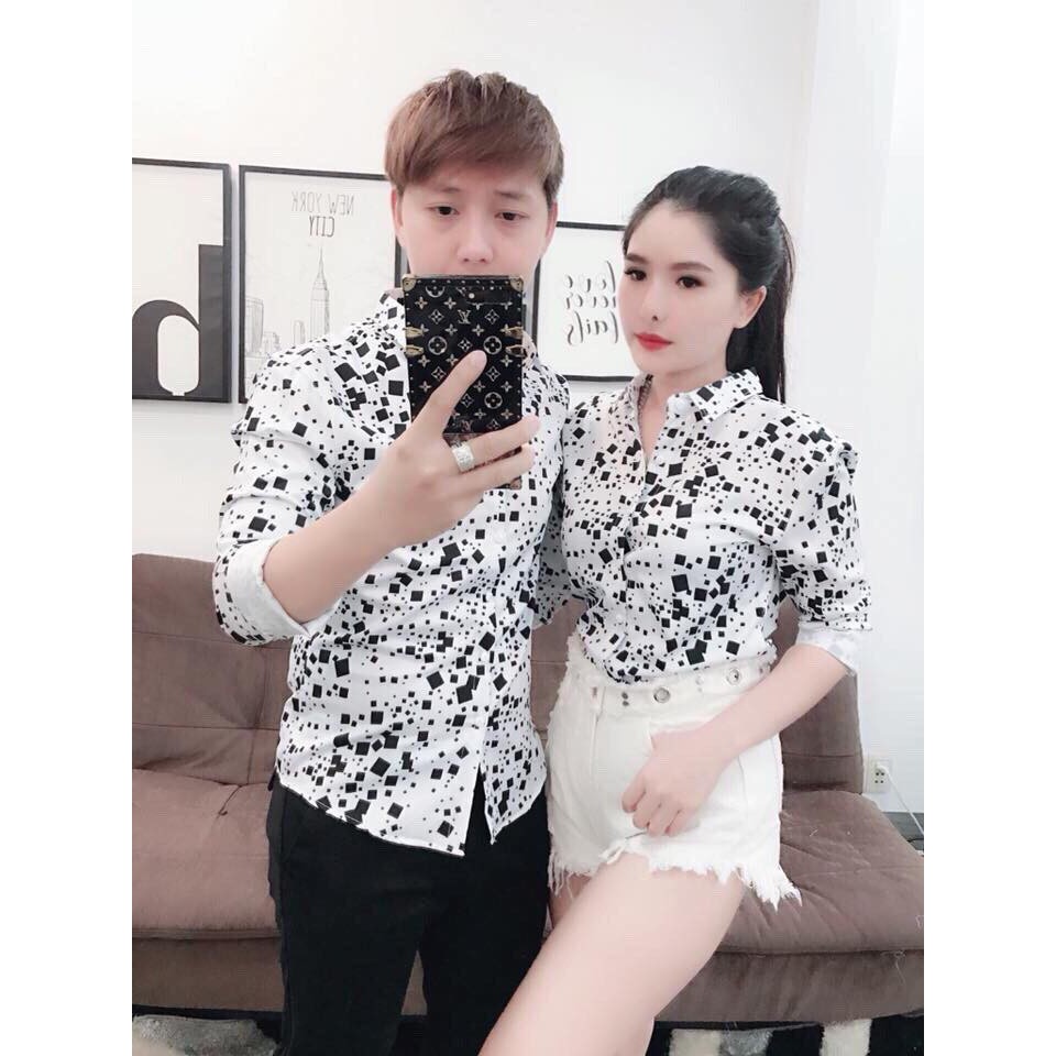 áo sơ mi lụa ô vuông tắng nhỏ