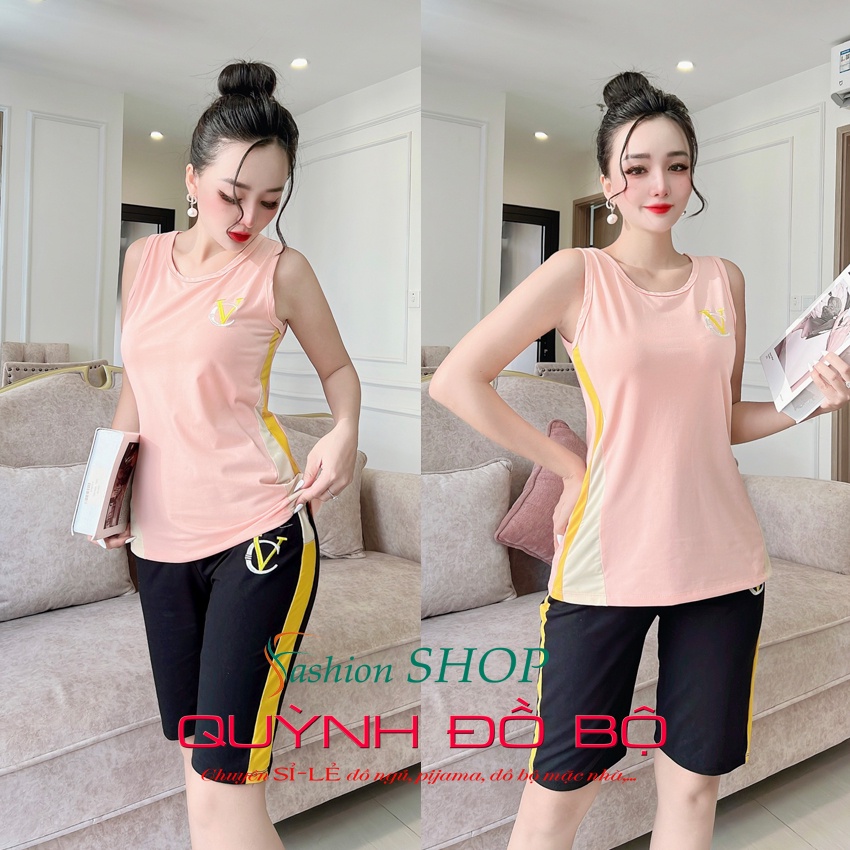Đồ Bộ Mặc Nhà Nữ Thể Thao Phối Đẹp Thun Cotton Mặc Ngủ Ở Nhà Dễ Thương Quần Lửng Cute Anquachi S090
