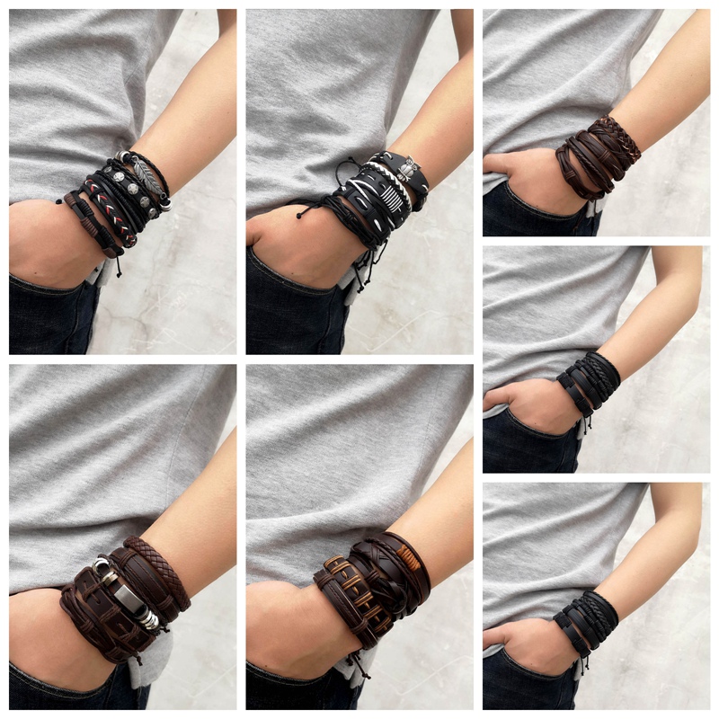 Set 5 Vòng Tay Da Nhiều Sợi Cho Nam Và Nữ