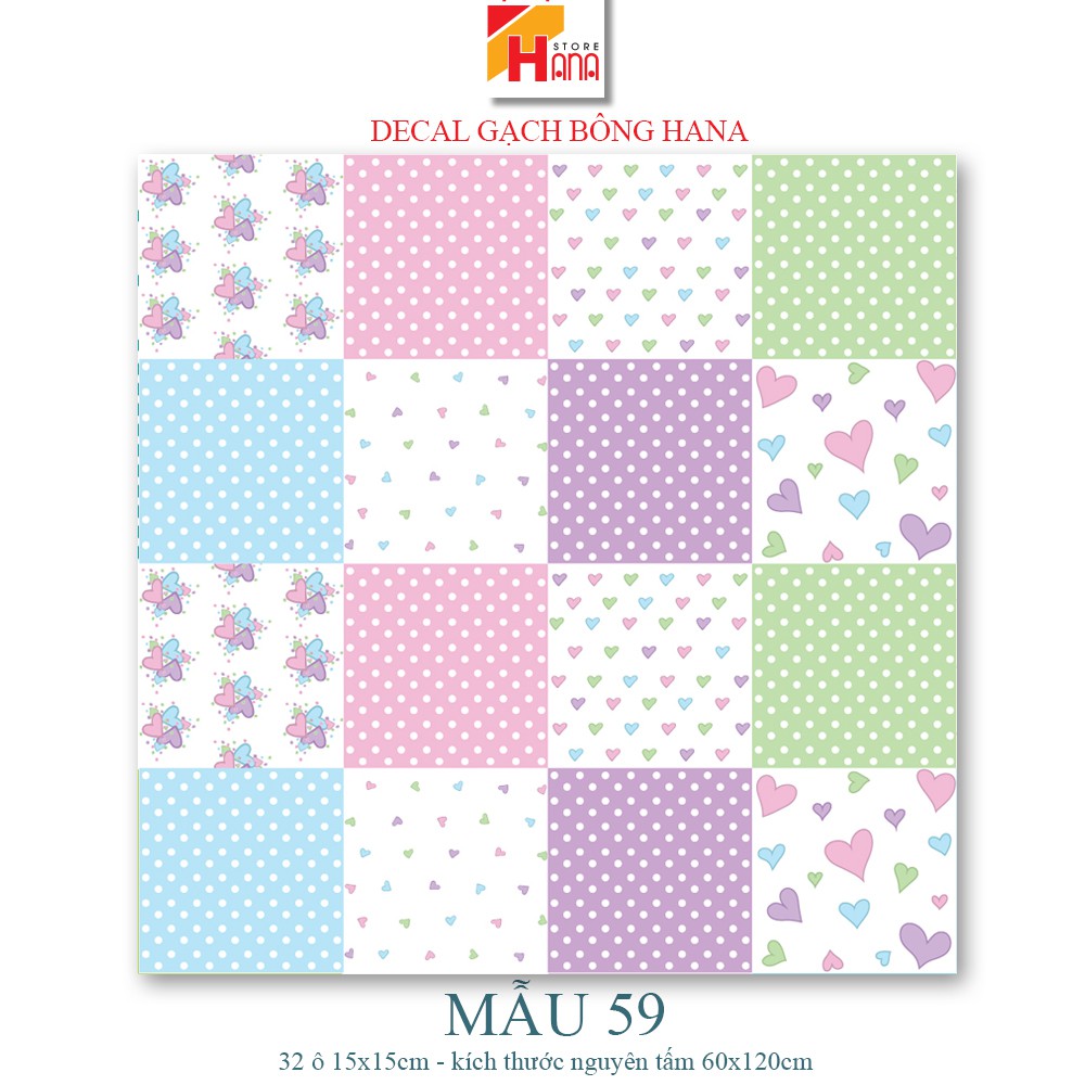 Set 32 ô 15cm hoặc 18 ô 20cm Decal gạch bông - KT 60x120cm - tông màu hồng