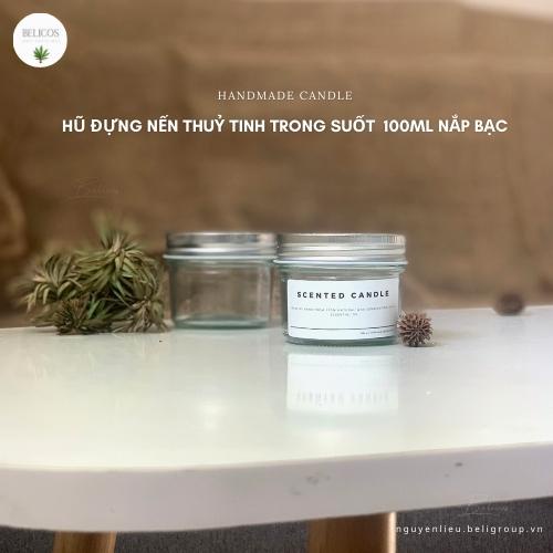 Cốc đựng nến thơm 100ml nắp bạc - Hũ thuỷ tinh trong suốt