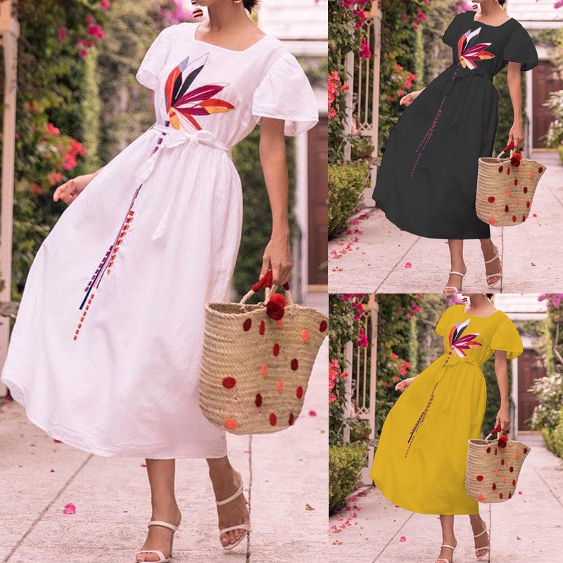 ZANZEA Đầm maxi dáng chữ A hoạ tiết in thời trang mùa hè cho phái nữ | BigBuy360 - bigbuy360.vn