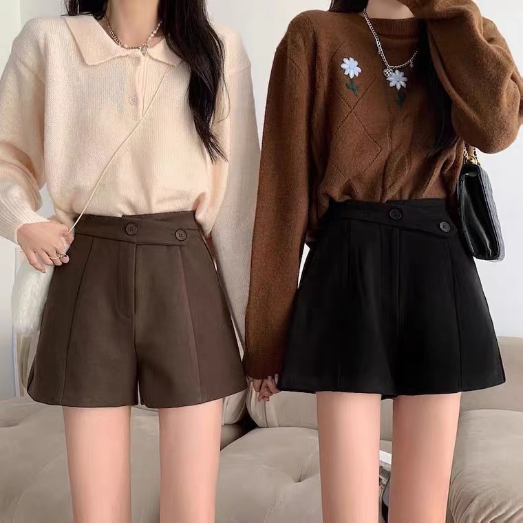 Quần Short Len Lưng Cao Ống Rộng Thiết Kế Mới Thời Trang Mùa Thu Dành Cho Nữ