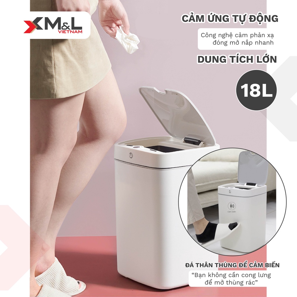 Thùng rác cảm ứng thông minh 18 lít M&amp;L B-JA-18 Royalcare - Sang trọng, thanh lịch