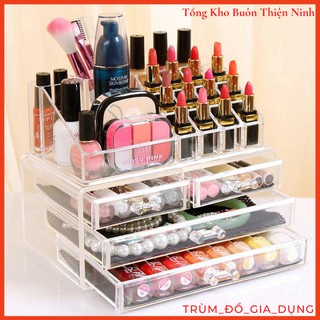 KỆ MỸ PHẨM 4 TẦNG KÈM KHAY SON TRONG SUỐT
