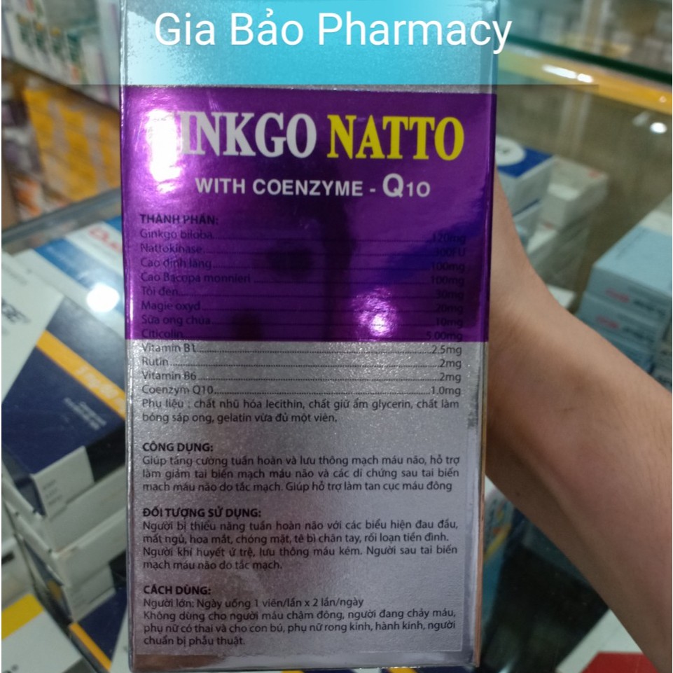Viên uống GINKGO NATTO Q10 TÍM hộp 100 viên giúp cải thiện trí nhớ