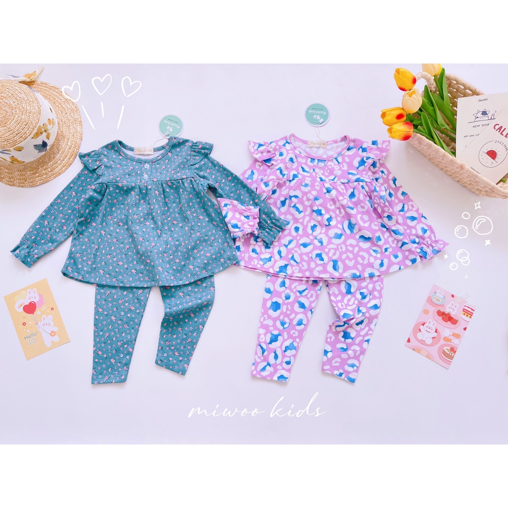 Bộ thun cotton dài tay phối cánh tiên Miwoo kids BABYDOLL họa tiết siêu dễ thương cho bé gái bảng 5
