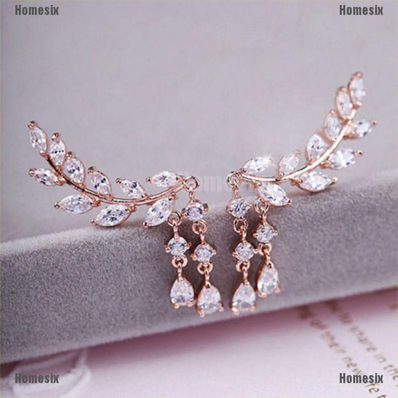 Bông Tai Thời Trang Hình Chiếc Lá Có Đính Đá Zircon 1 Cặp Cho Nữ