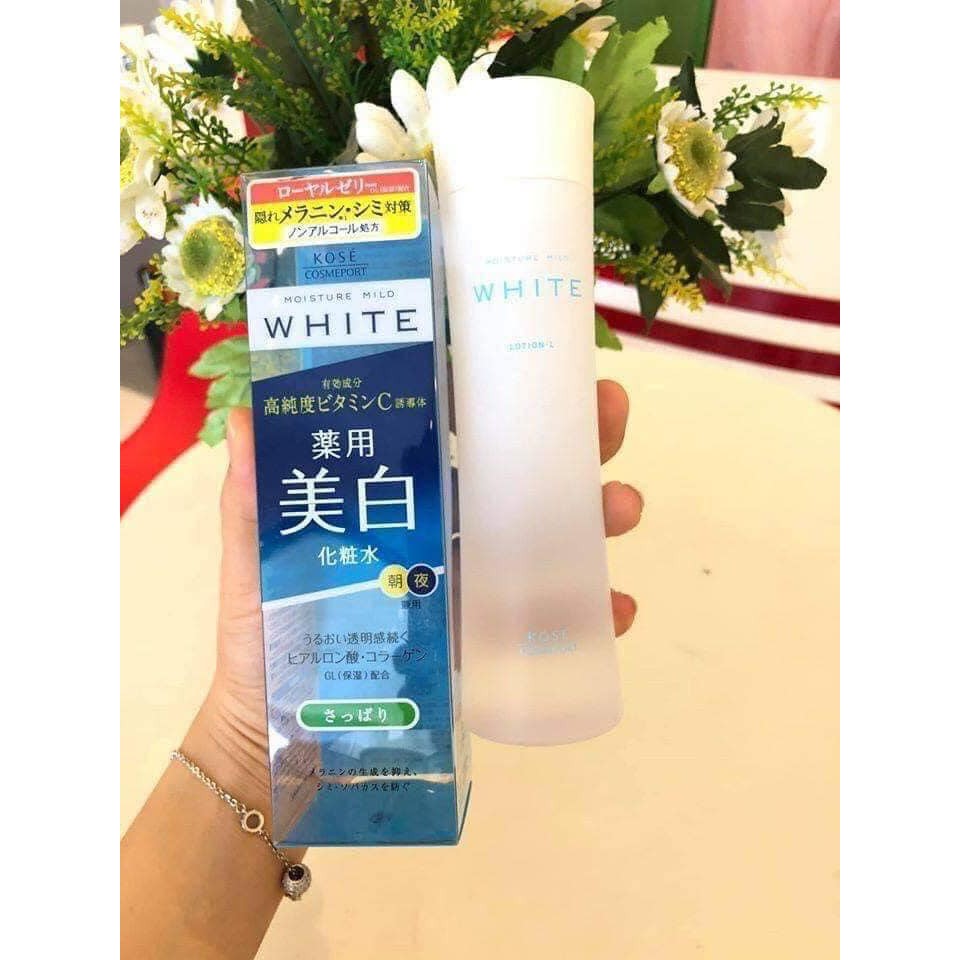 Nước hoa hồng dưỡng trắng da Kose Moisture Mild White 180ml của Nhật