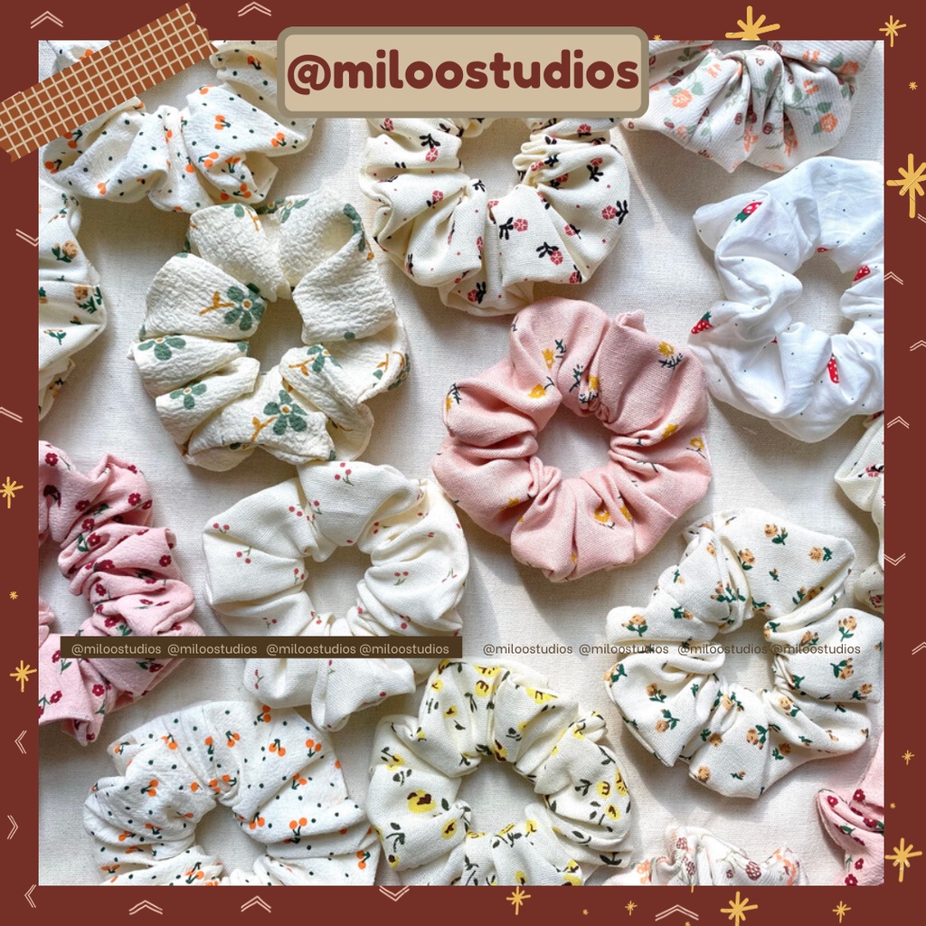 Scrunchies hoa nhí, scrunchies linen, scrunchies phong cách vintage miloostudios