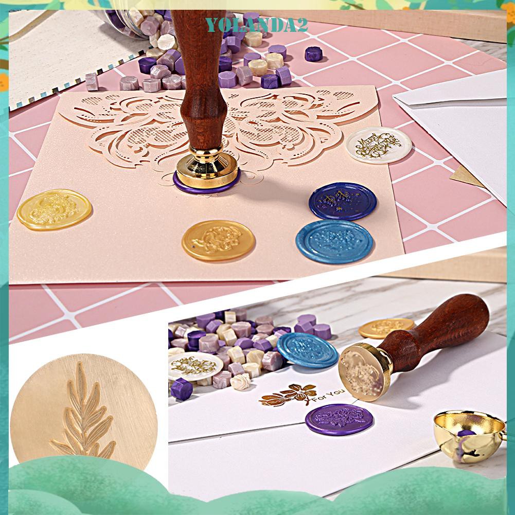 Con dấu sáp tay cầm gỗ hình thực vật cổ điển thích hợp cho trang trí thủ công phong bì thiệp cưới