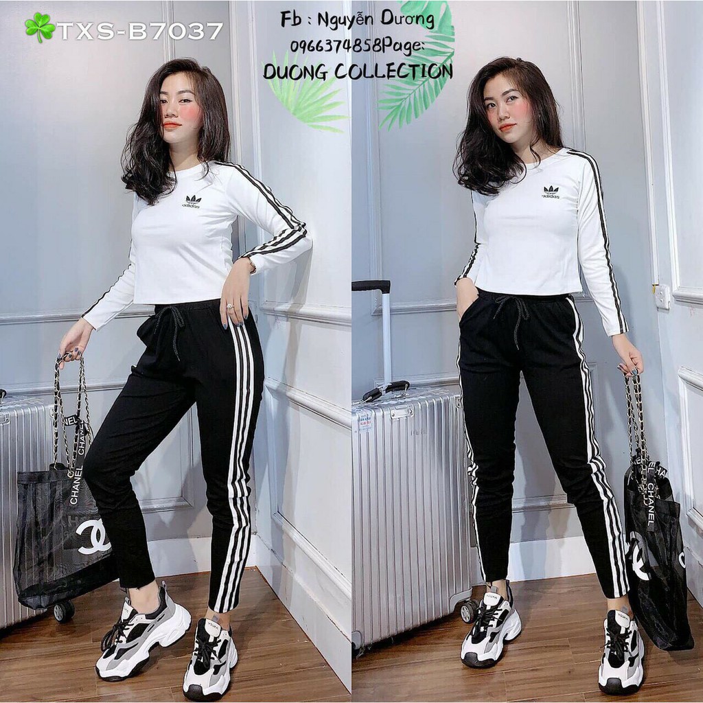 Sét Bộ Thể Thao Phối Viền Kết Hợp Áo Form Croptop Kèm Logo Cực Chất TTS0799