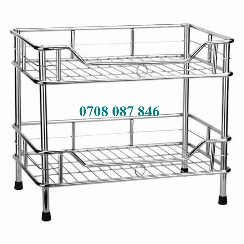 Kệ chén để bàn inox 304, giá úp chén bát có chân 2 tầng inox 304