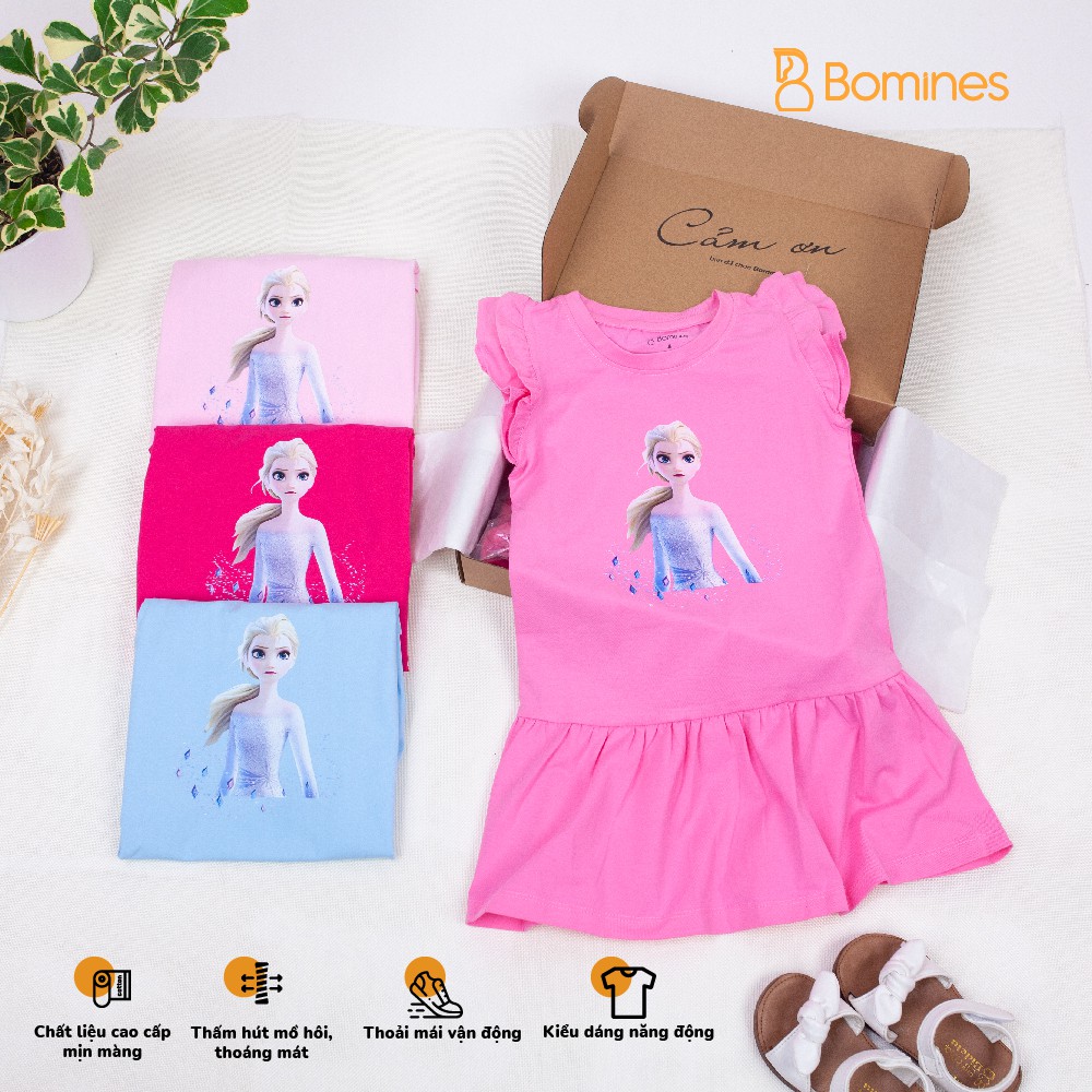 Váy bé gái kiểu cánh tiên công chúa Elsa vải cotton thoáng mát BOMINES cho trẻ em từ 3 đến 10 tuổi khoảng 12kg đến 30kg