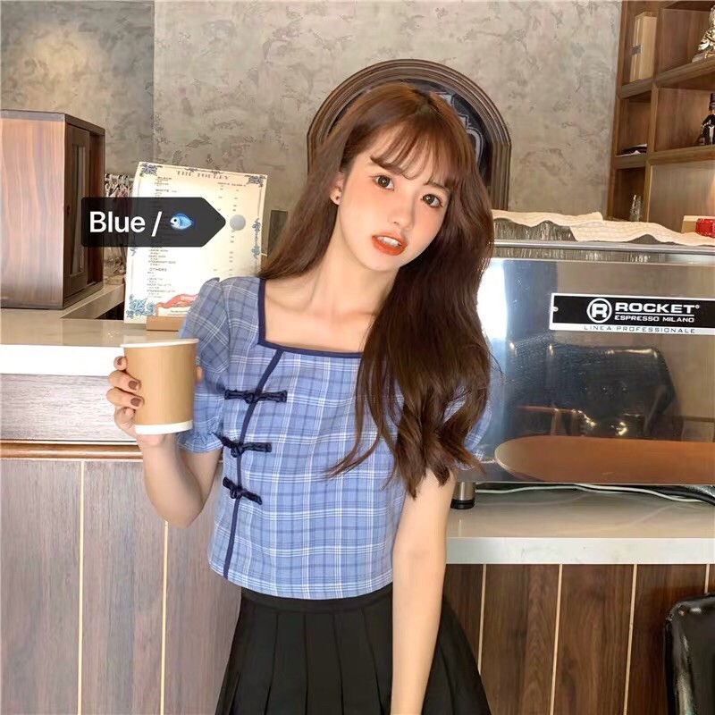 ÁO CROPTOP FORM RỘNG 🎀 CỔ VUÔNG NÚT TÀU 🎀 PHONG CÁCH ULZZANG CỰC XINH VÀ DỄ THƯƠNG