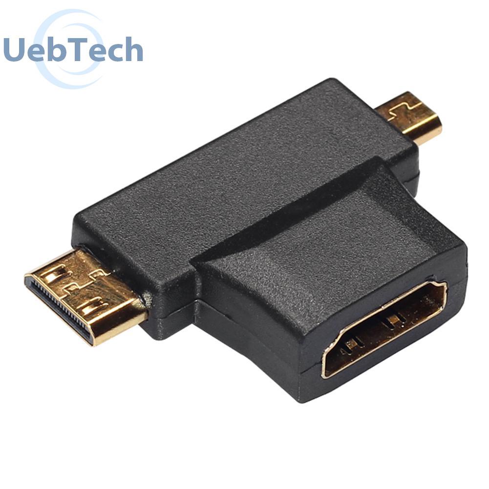 Uebtech 3 x HDMI-compatible Female to Mini&amp;Micro HDMI-compatible Male 2 in1 Multi 90° Convertor Adapter