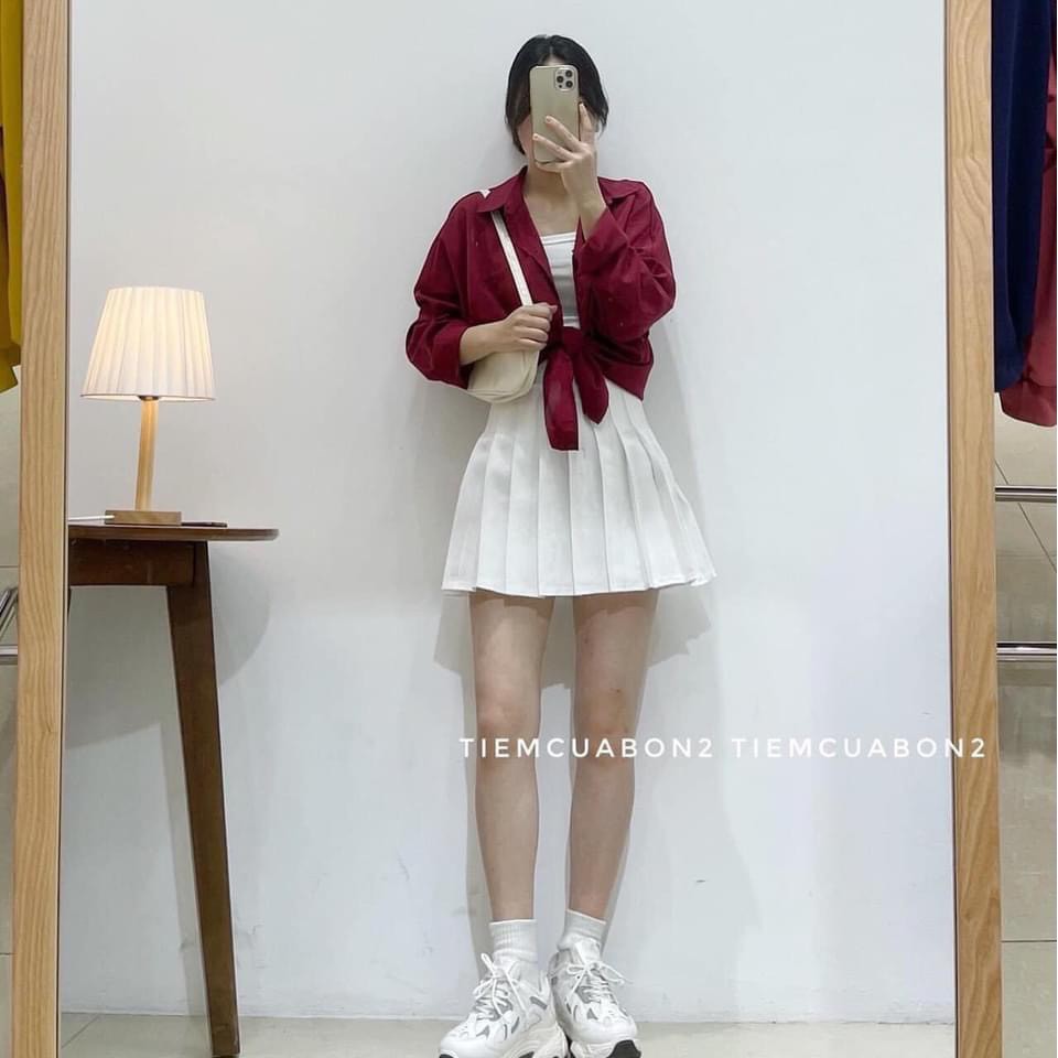 Chân váy tennis xếp li màu trắng đen xếp ly skirt cạp lưng cao ngắn chữ a phong cách ulzzang ( kèm video ảnh thật )