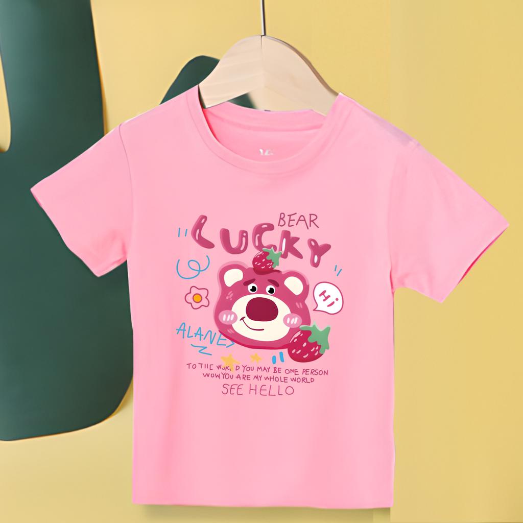 Áo Thun Gia Đình Màu Hồng In Hình Gấu Dâu Lotso Bear Đủ Size Cho Bé từ 10-85kg