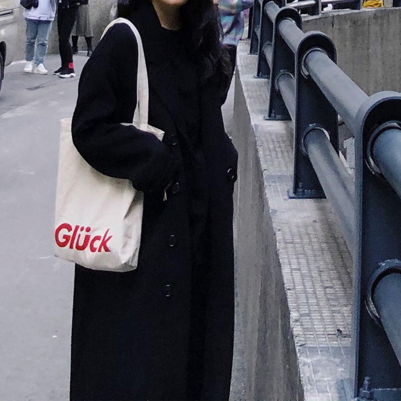 Túi xách canvas in chữ phong cách Đức