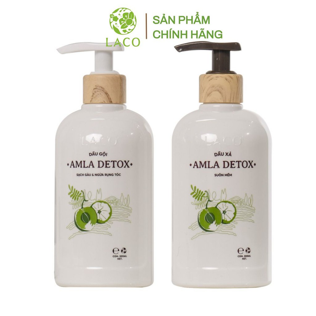 Gói Sữa tắm Laco 5ml và Bộ dầu gội dầu xả Laco Amla Detox 300ml ngăn rụng tóc, cho mái tóc óng mượt chắc khỏe