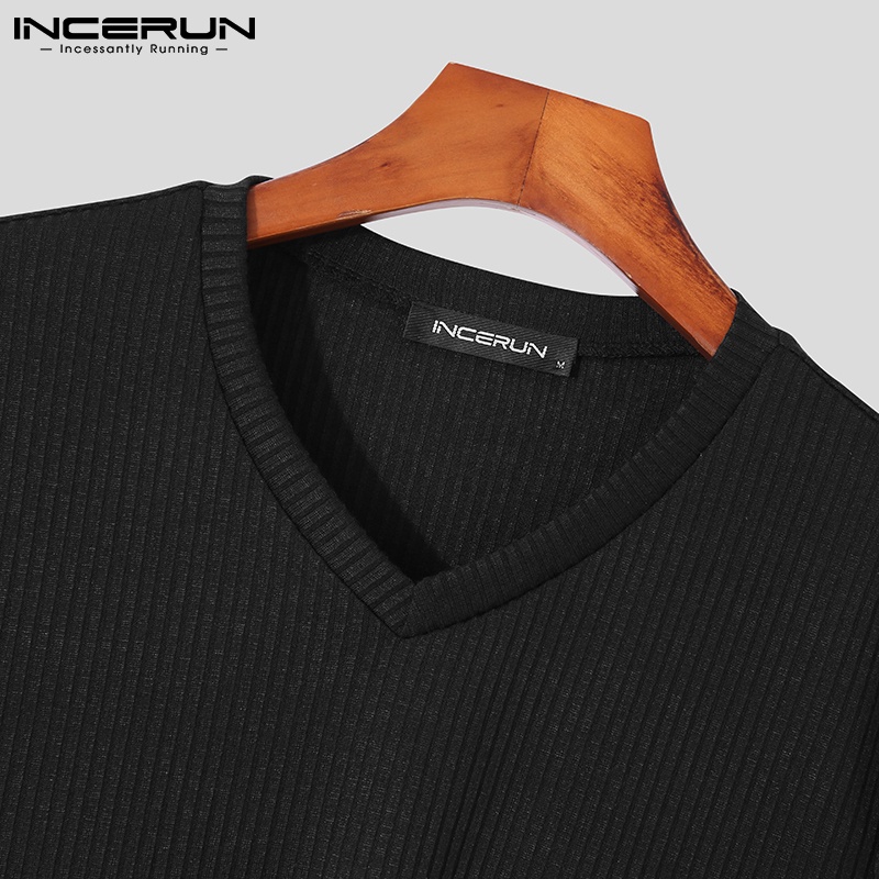 Áo thun INCERUN tay ngắn cổ chữ V màu trơn thời trang mùa hè sành điệu cho nam
