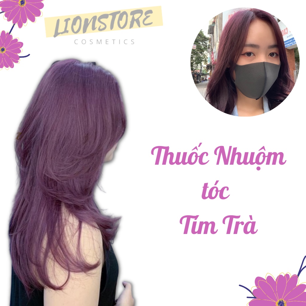 Thuốc nhuộm tóc màu TÍM TRÀ thuốc nhuộm tóc tại nhà tặng kèm oxy găng tay mũ ủ