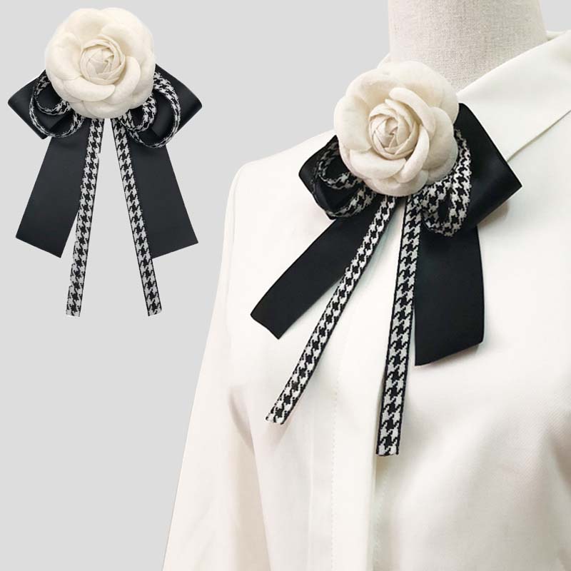 Trâm Cài Áo Hình Nơ Hoa Trà Trắng Thời Trang