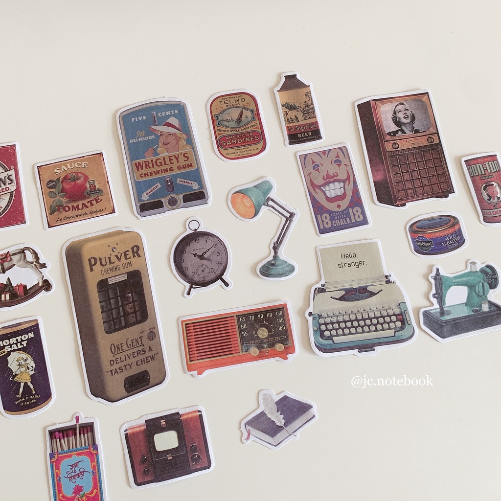 Set Sticker Trang Trí Sổ Vintage Đồ Cổ Điển - Túi hình dán Retro