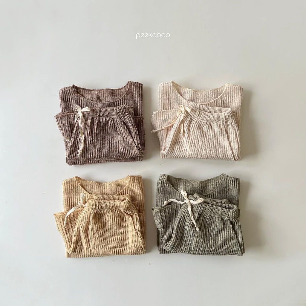 Đồ bộ quần áo cộc tay hachi bé trai gái baby chất len lưới thêu nhẹ mềm mát PEEKABOO Hàn Quốc thời trang trẻ em 2022