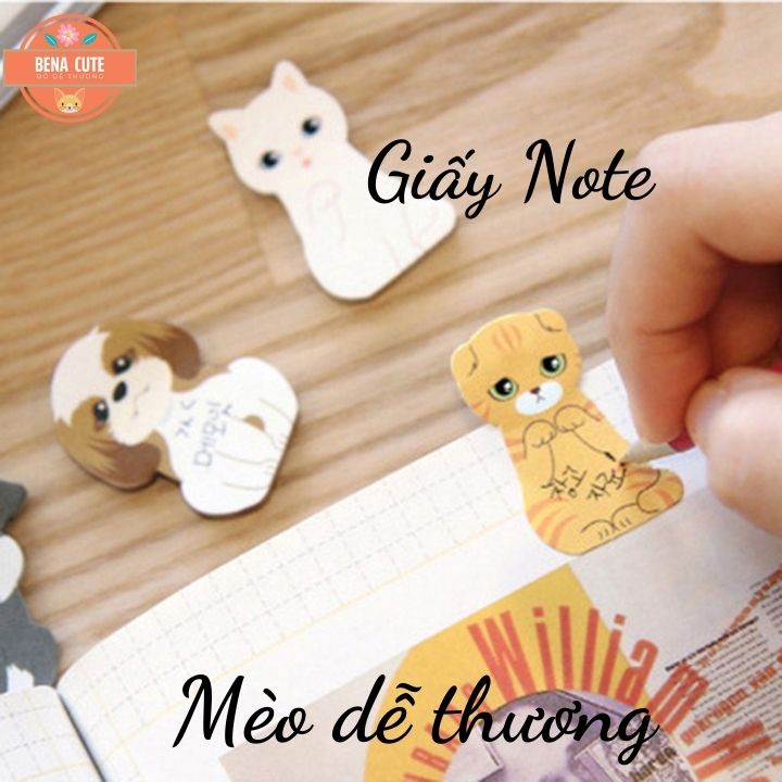 Giấy ghi chú - note hình mèo ngồi trong hộp dễ thương- văn phòng phẩm sáng tạo