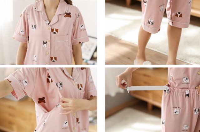 Đồ bộ bầu và sau sinh mùa hè, Bộ Pyjama sau sinh có thiết kế cho con bú chất đẹp