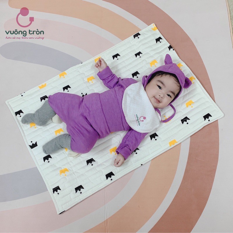 Thảm chống thấm cao cấp Vuông Tròn cotton Hàn chần bông đẹp tiện dụng cho bé yêu